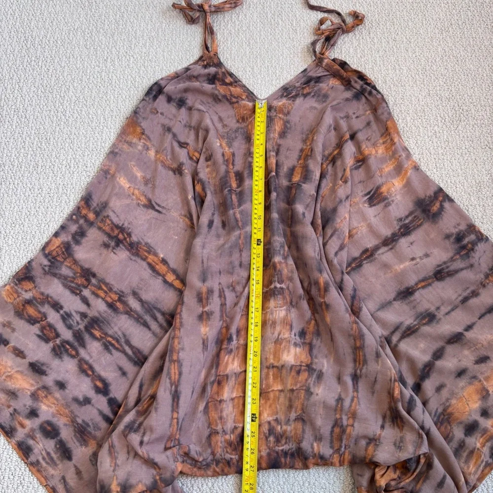 Chantique Hawaii Tie Dye Harem Jumpsuit Brown Rust Rayon One Size Boho Pockets - Picture 2 of 16